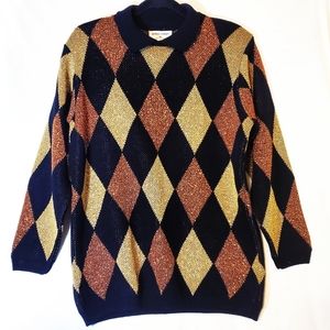 Vintage Alfred Dunner Argyle Lurex Sweater M